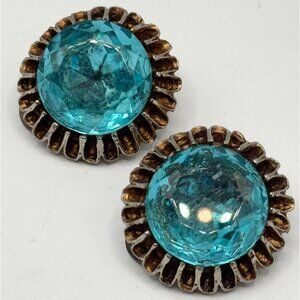 Vintage Dodds blue glass rhinestone clip on earrings